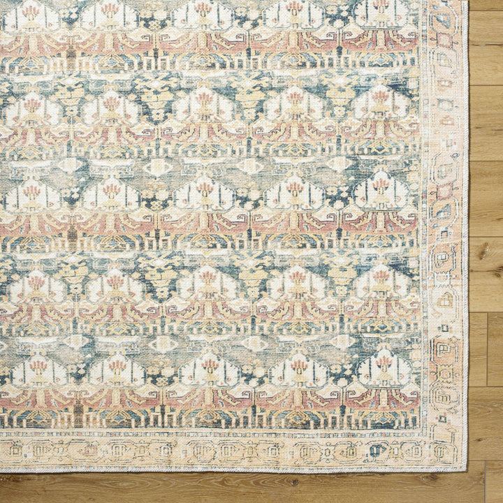 Akello Traditional Peach And Green Washable Area Rug - The Rug Decor