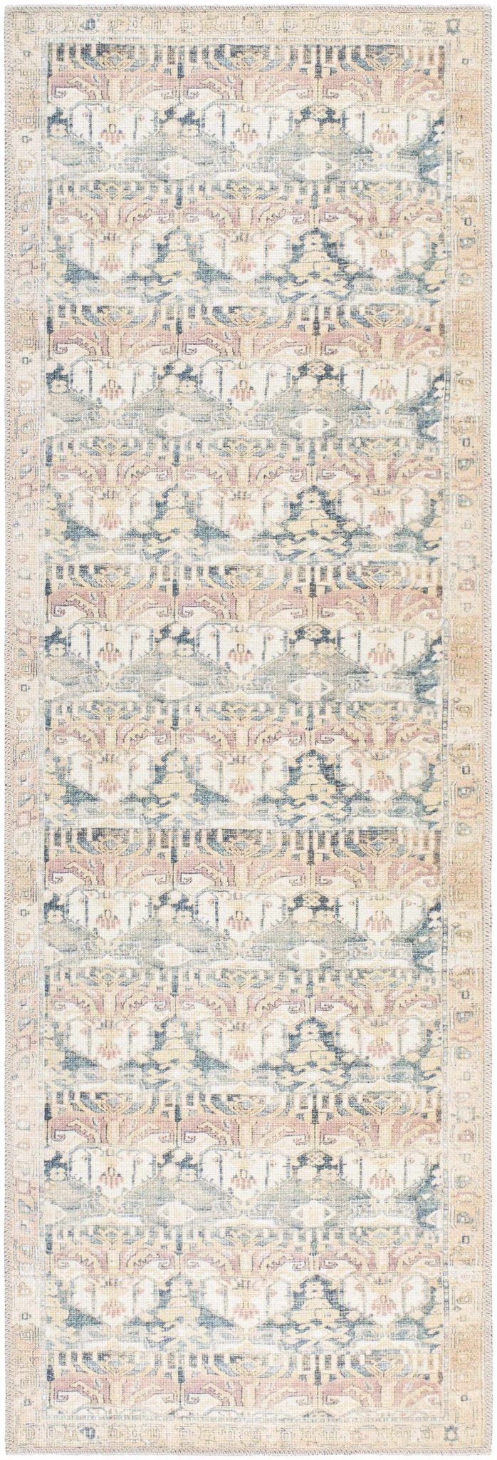 Akello Traditional Peach And Green Washable Area Rug - The Rug Decor