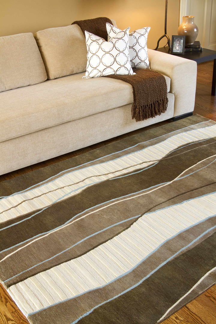 Alanreed Modern Abstract Brown Hand Knotted Wool Area Rug
