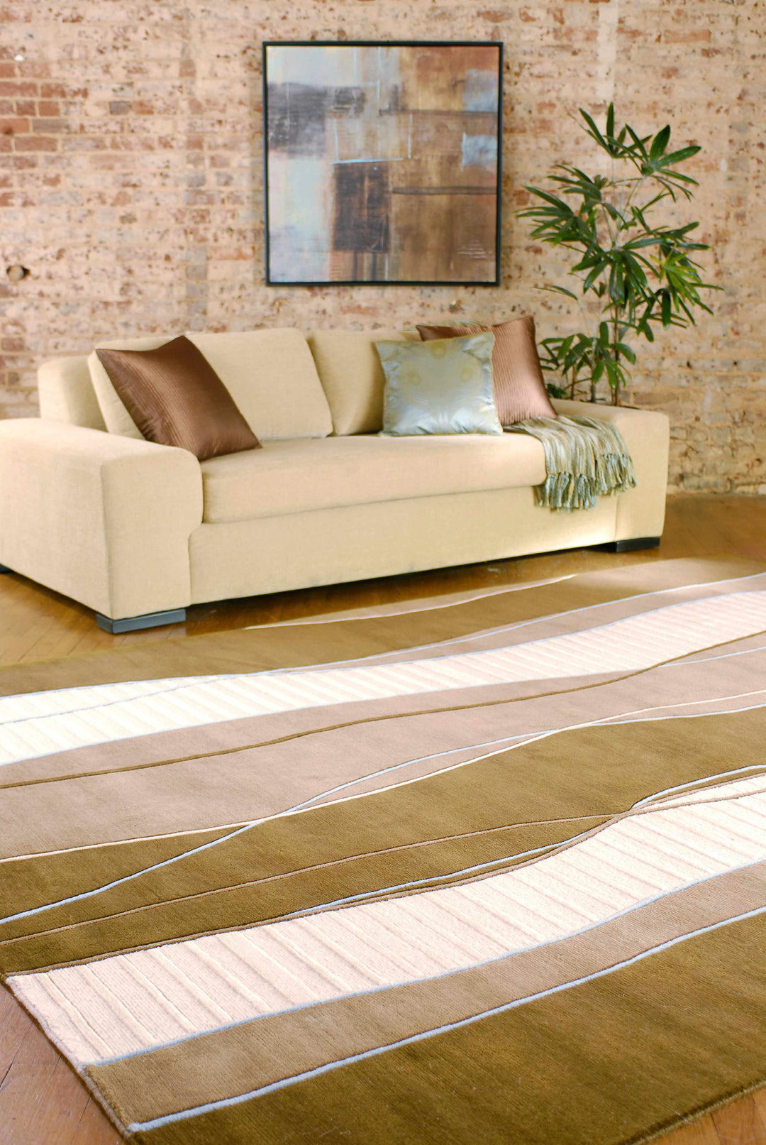 Alanreed Modern Abstract Brown Hand Knotted Wool Area Rug