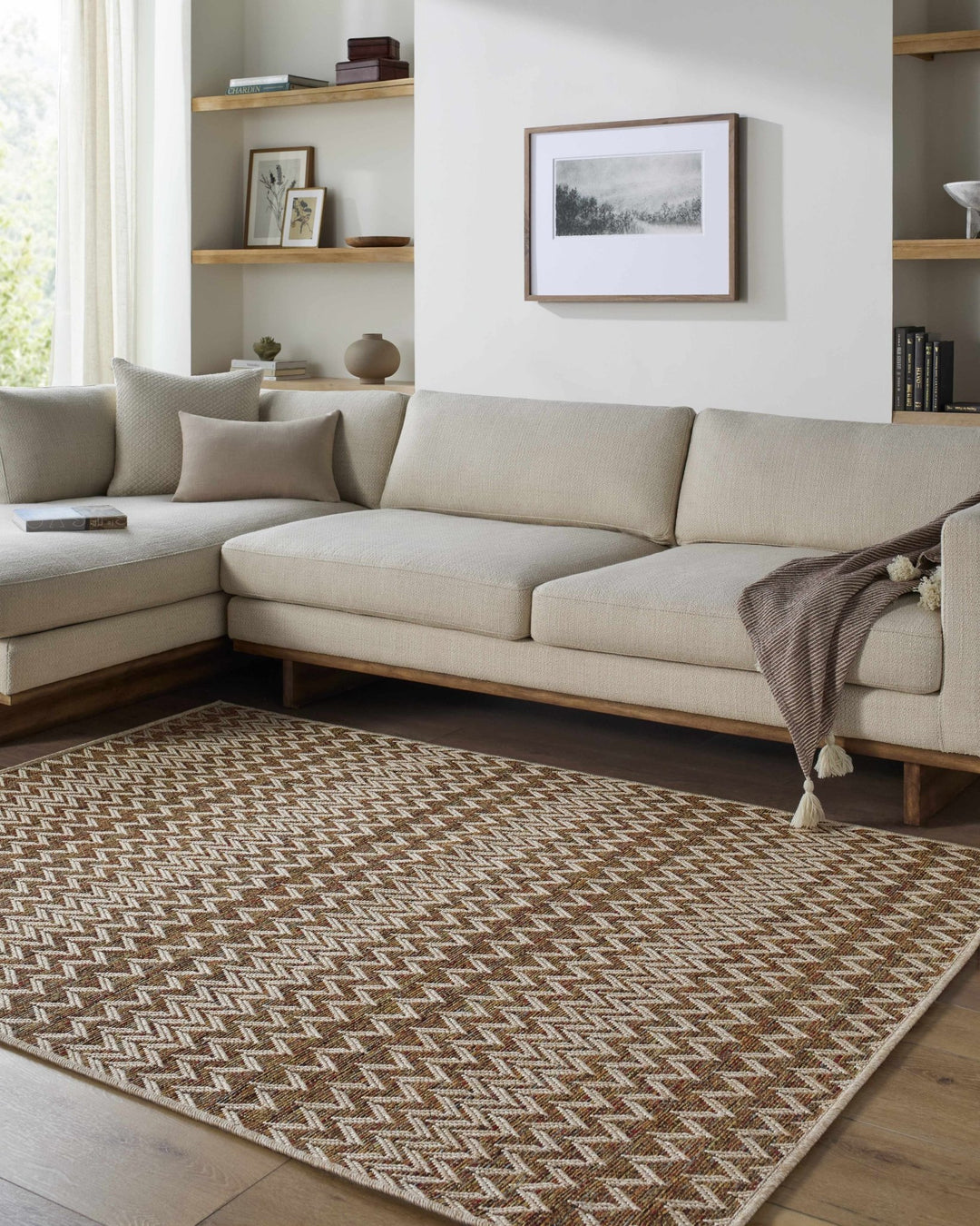 Alazne Contemporary Style Orange And Beige Outdoor Area Rug - The Rug Decor