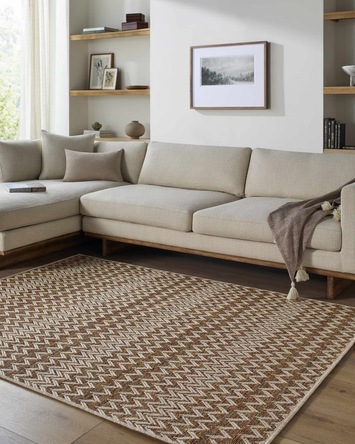 Alazne Contemporary Style Orange And Beige Outdoor Area Rug - The Rug Decor