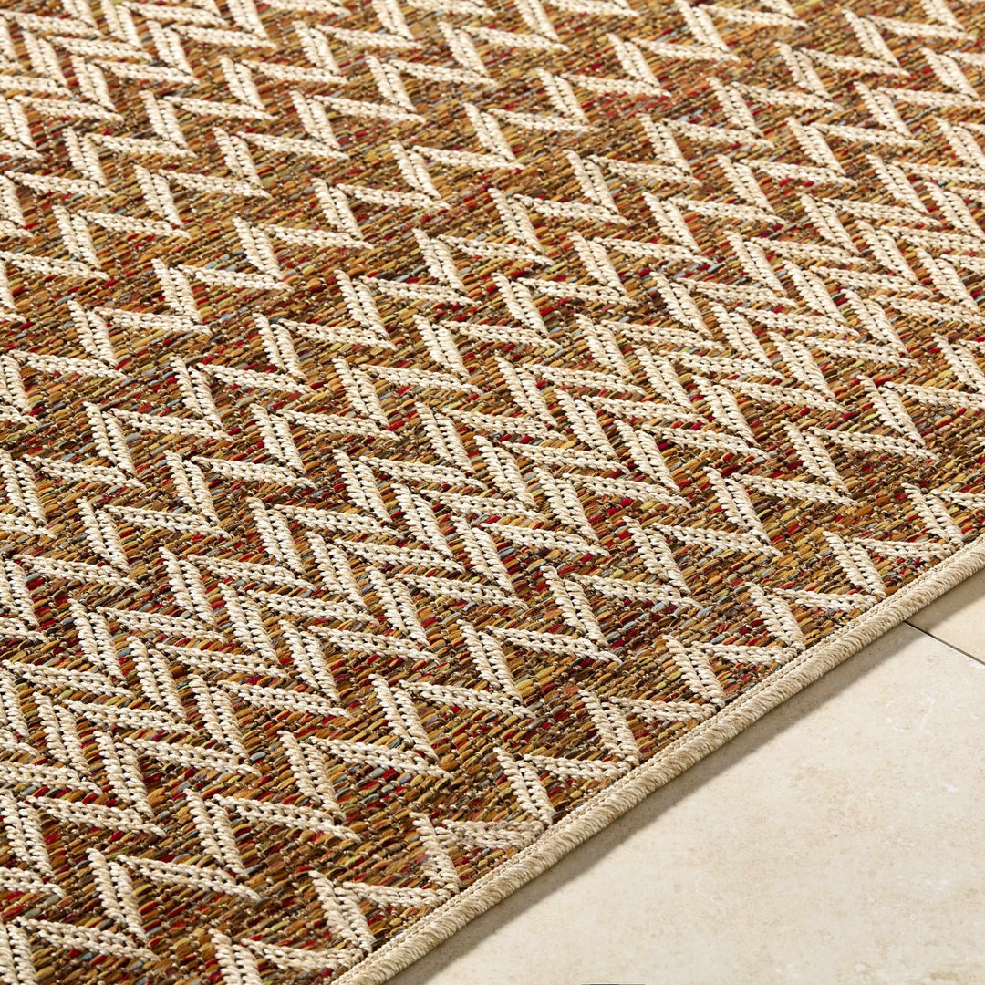 Alazne Contemporary Style Orange And Beige Outdoor Area Rug - The Rug Decor