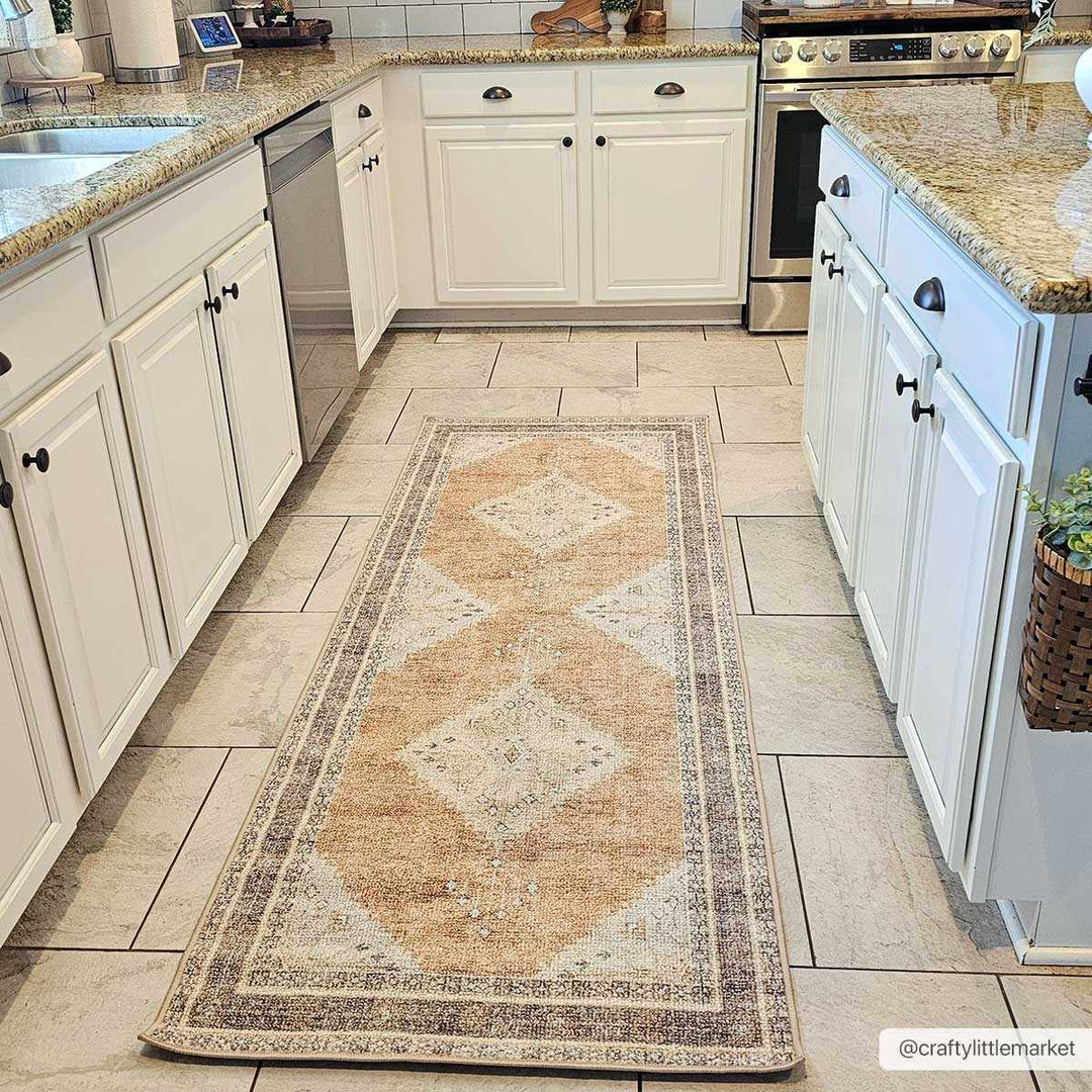 Albas Traditional Style Beige And Brown Washable Area Rug - The Rug Decor