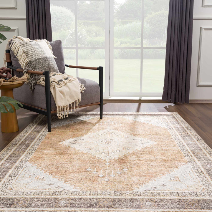 Albas Traditional Style Beige And Brown Washable Area Rug - The Rug Decor