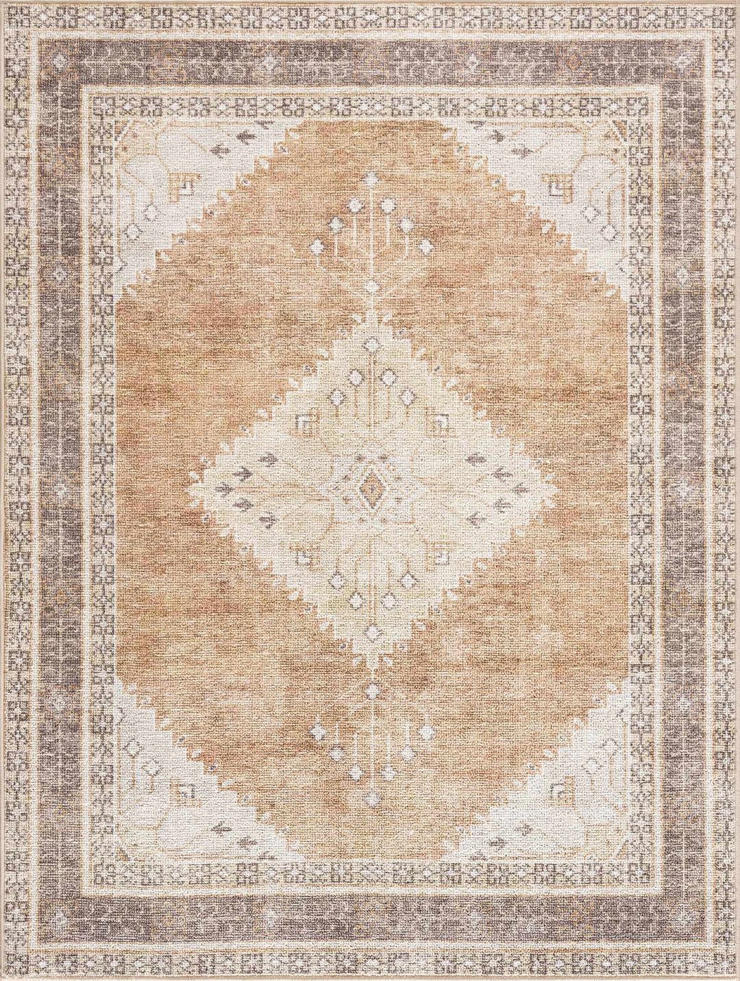 Albas Traditional Style Beige And Brown Washable Area Rug - The Rug Decor
