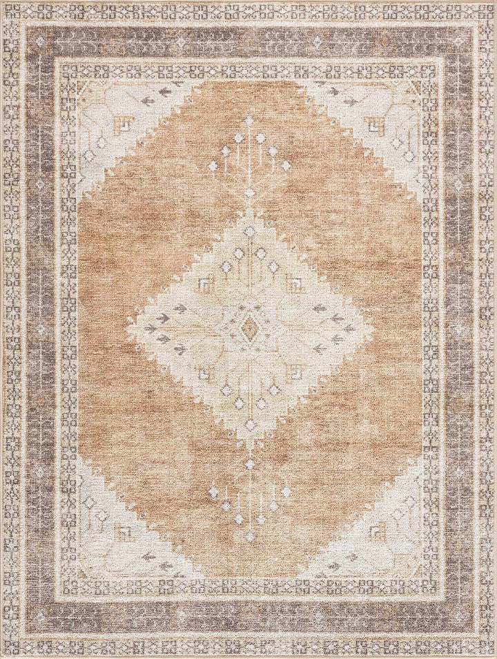 Albas Traditional Style Beige And Brown Washable Area Rug - The Rug Decor
