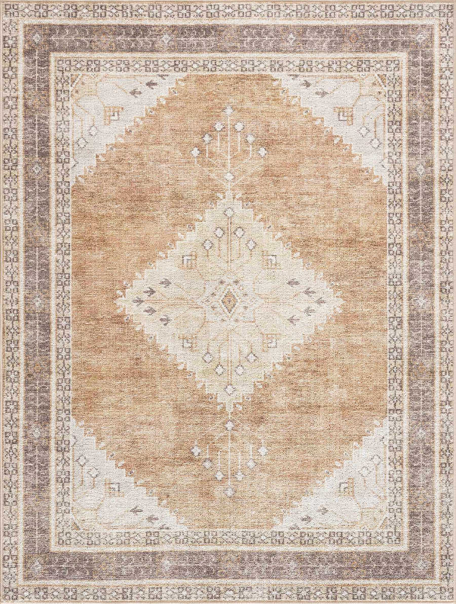 Albas Traditional Style Beige And Brown Washable Area Rug - The Rug Decor