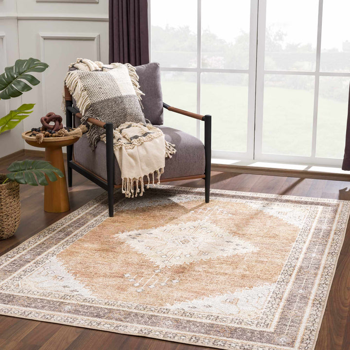Albas Traditional Style Beige And Brown Washable Area Rug - The Rug Decor
