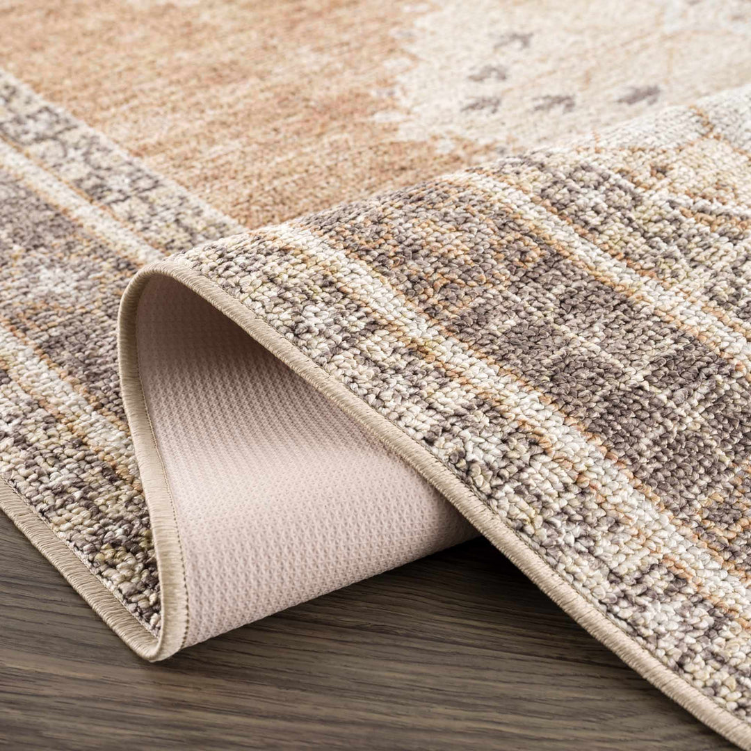 Albas Traditional Style Beige And Brown Washable Area Rug - The Rug Decor