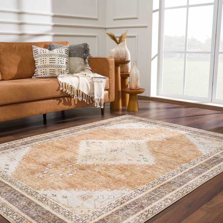 Albas Traditional Style Beige And Brown Washable Area Rug - The Rug Decor
