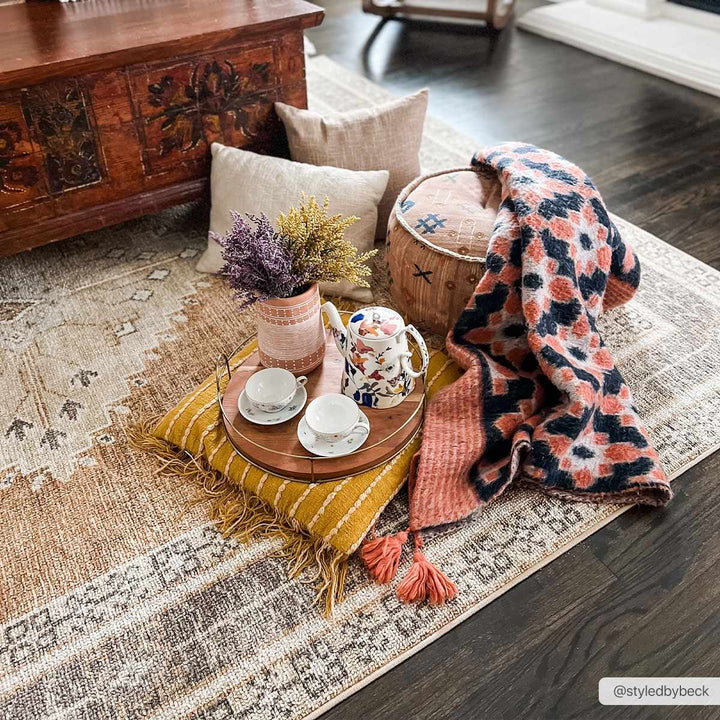 Albas Traditional Style Beige And Brown Washable Area Rug - The Rug Decor