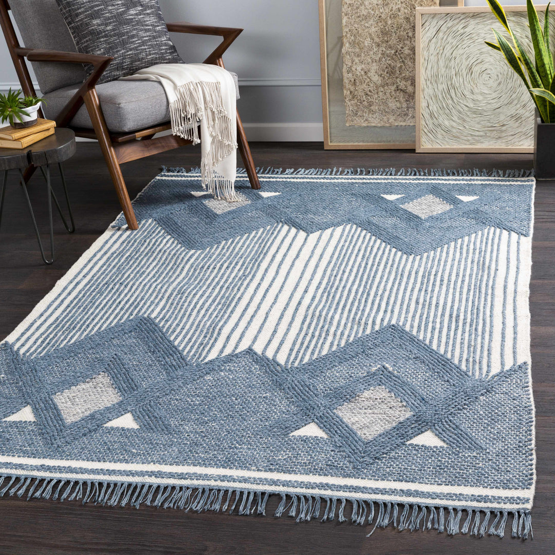 Aldbourne Modern Style Blue And Ivory Hand Woven Area Rug