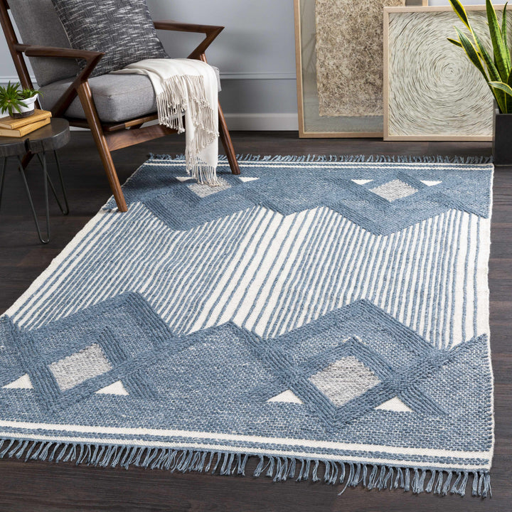 Aldbourne Modern Style Blue And Ivory Hand Woven Area Rug