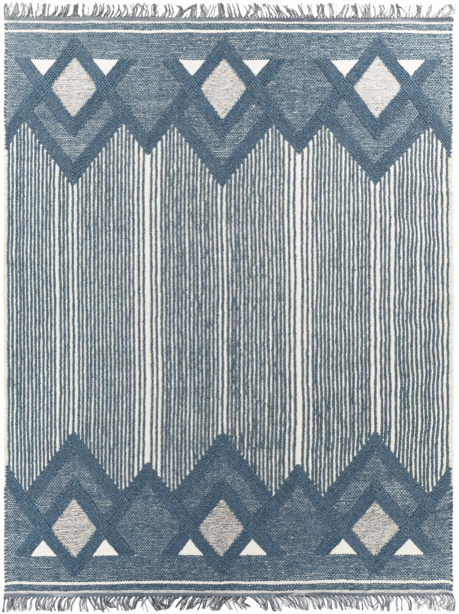 Aldbourne Modern Style Blue And Ivory Hand Woven Area Rug - The Rug Decor