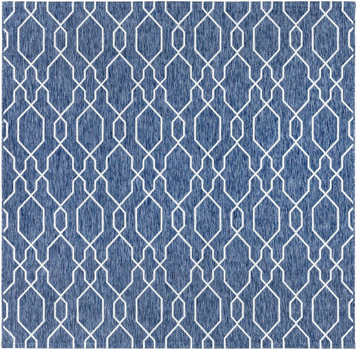 Aldford Denim Modern Geometrical Blue And Cream Machine Woven Outdoor Carpet - The Rug Decor