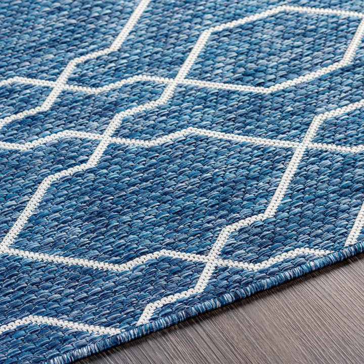 Aldford Denim Modern Geometrical Blue And Cream Machine Woven Outdoor Carpet - The Rug Decor