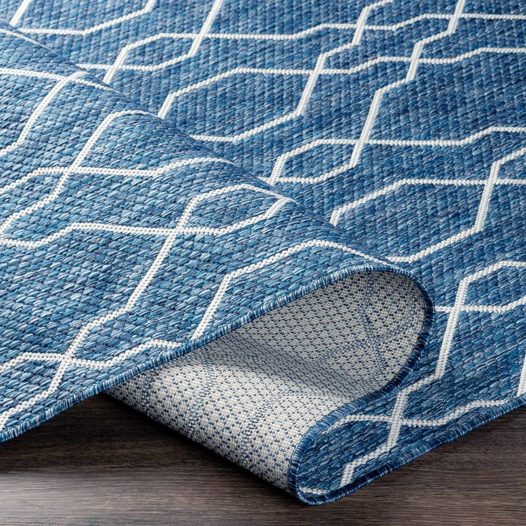 Aldford Denim Modern Geometrical Blue And Cream Machine Woven Outdoor Carpet - The Rug Decor