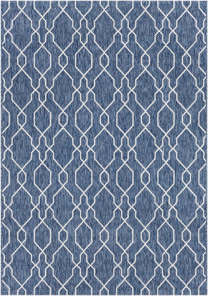 Aldford Denim Modern Geometrical Blue And Cream Machine Woven Outdoor Carpet - The Rug Decor