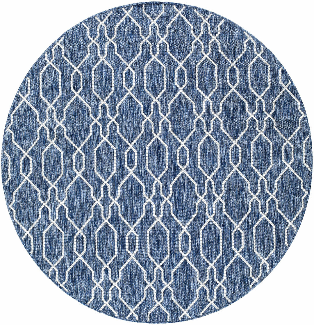 Aldford Denim Modern Geometrical Blue And Cream Machine Woven Outdoor Carpet - The Rug Decor