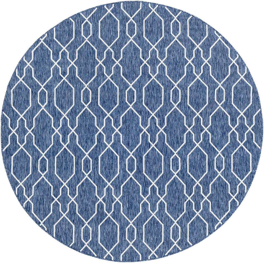 Aldford Denim Modern Geometrical Blue And Cream Machine Woven Outdoor Carpet - The Rug Decor