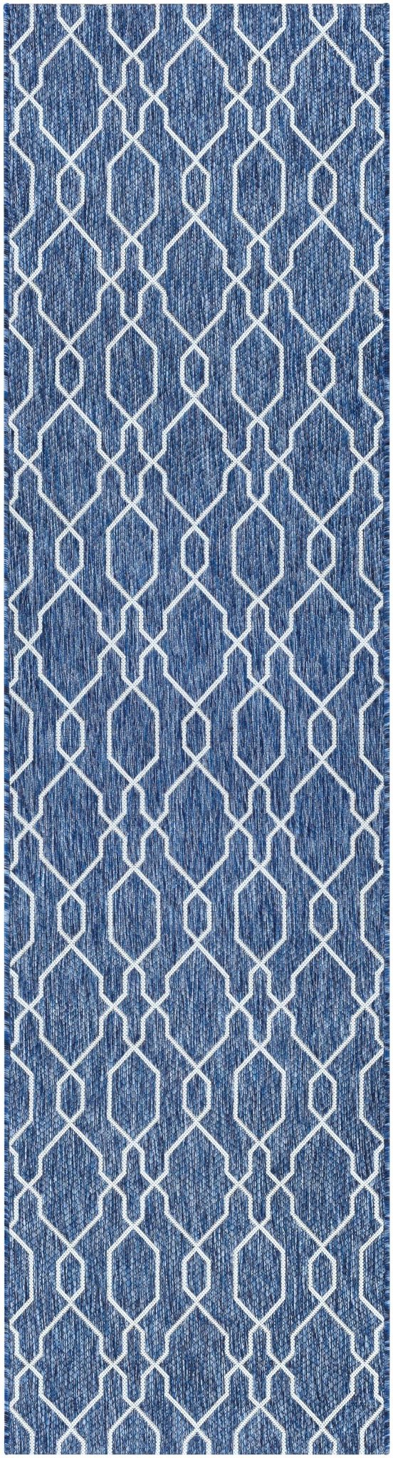 Aldford Denim Modern Geometrical Blue And Cream Machine Woven Outdoor Carpet - The Rug Decor