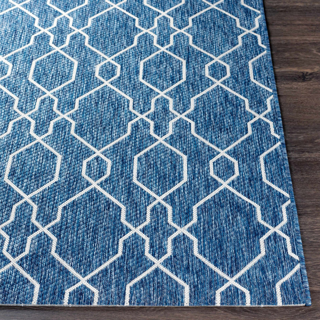 Aldford Denim Modern Geometrical Blue And Cream Machine Woven Outdoor Carpet - The Rug Decor