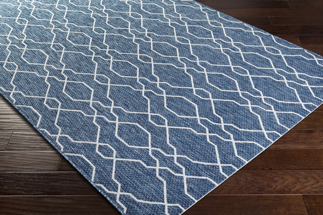 Aldford Denim Modern Geometrical Blue And Cream Machine Woven Outdoor Carpet - The Rug Decor