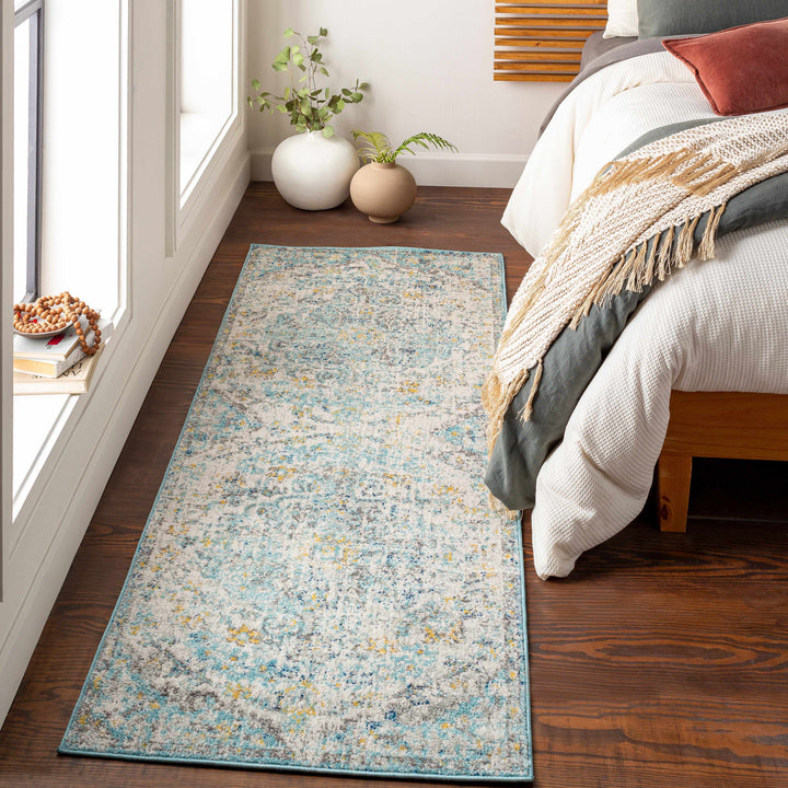 Aleknagik Teal And Beige Traditional Style Area Rug