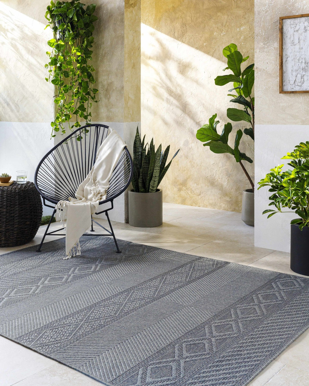 Aletha Modern Geometric Design Charcoal Outdoor Area Rug - The Rug Decor