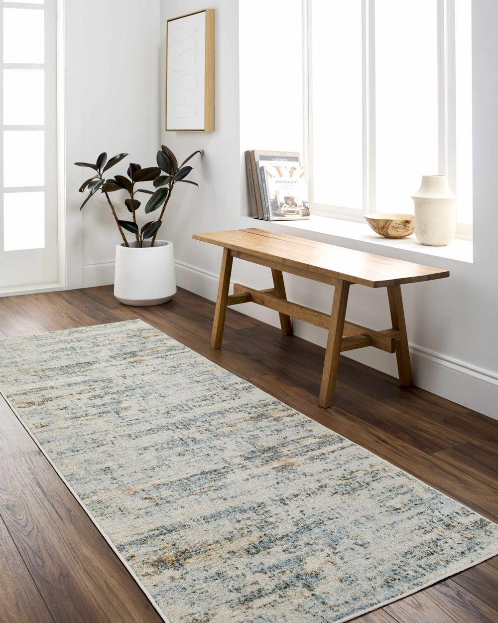 Aletta Contemporary Abstract Beige And Blue Washable Rug - The Rug Decor