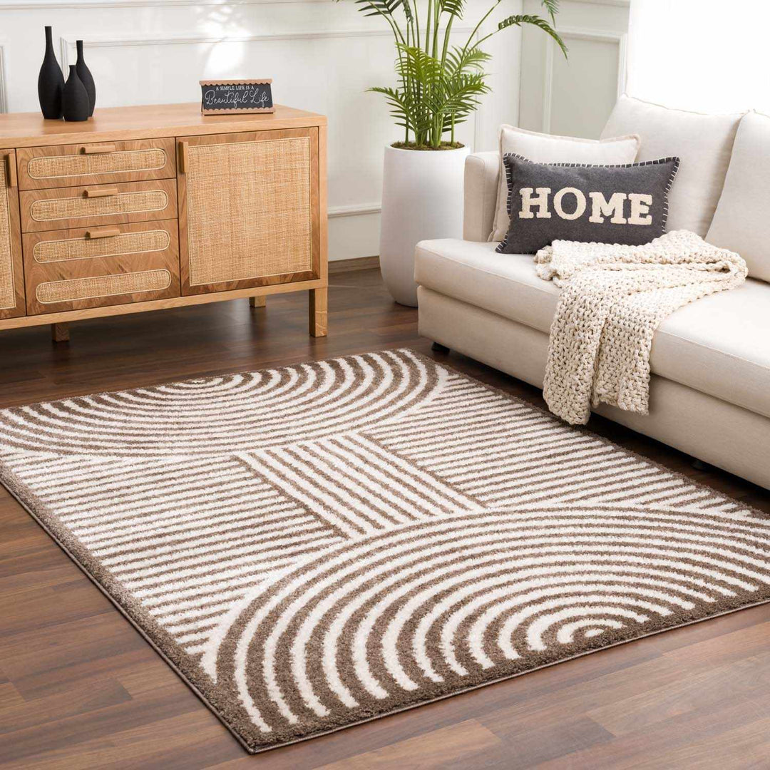 Allard Brown And Beige Contemporary Design Washable Rug - The Rug Decor