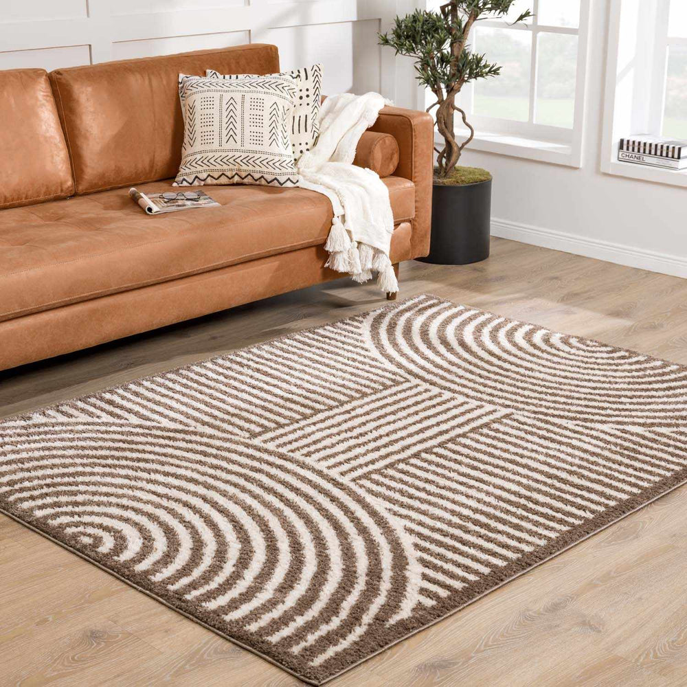 Allard Brown And Beige Contemporary Design Washable Rug - The Rug Decor