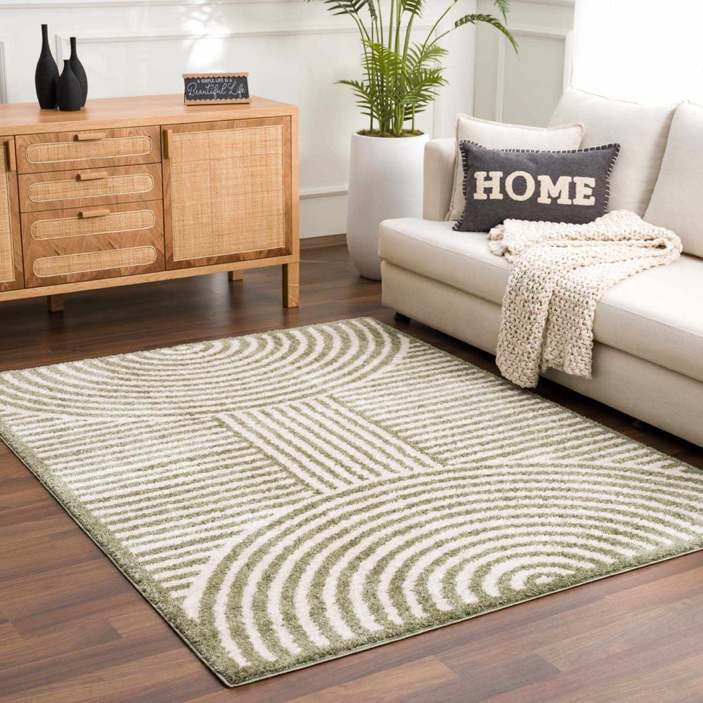 Allard Olive And Beige Contemporary Design Washable Rug - The Rug Decor