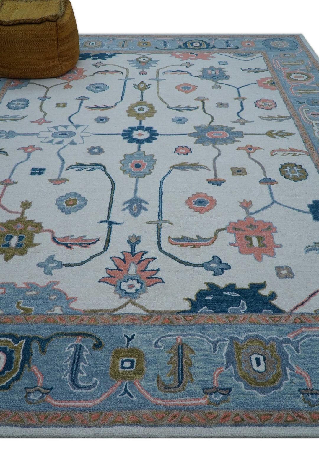Allure Custom Made Ivory And Blue Traditional Oushak Hand Tufted Wool Rug - The Rug Decor