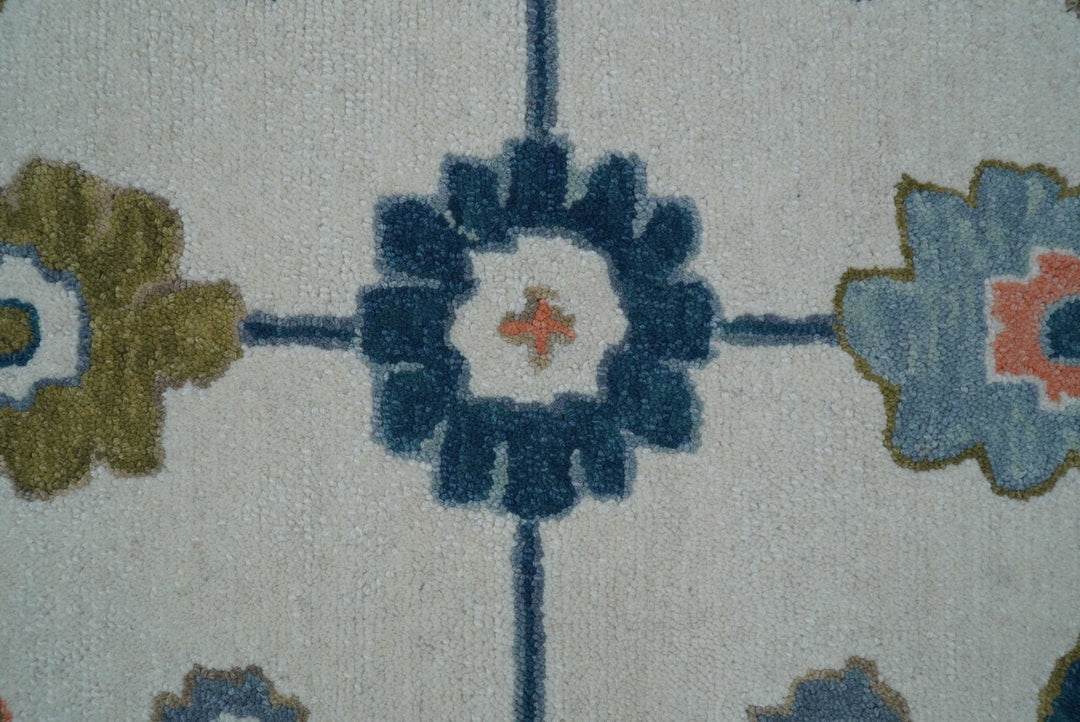 Allure Custom Made Ivory And Blue Traditional Oushak Hand Tufted Wool Rug - The Rug Decor
