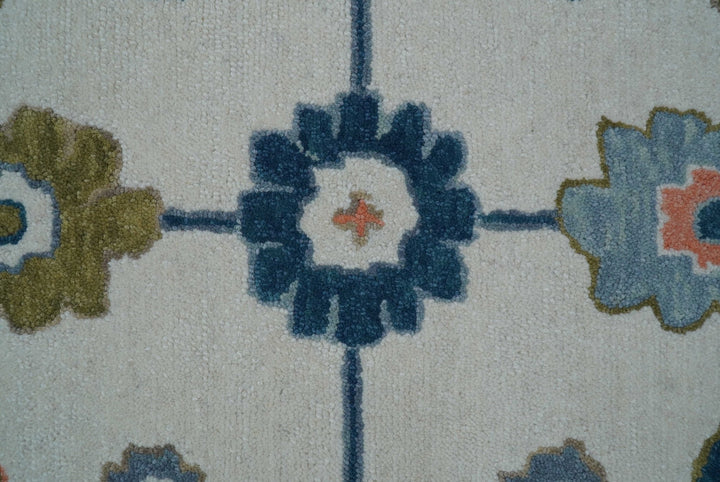 Allure Custom Made Ivory And Blue Traditional Oushak Hand Tufted Wool Rug - The Rug Decor