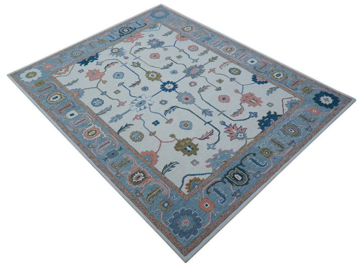 Allure Custom Made Ivory And Blue Traditional Oushak Hand Tufted Wool Rug - The Rug Decor