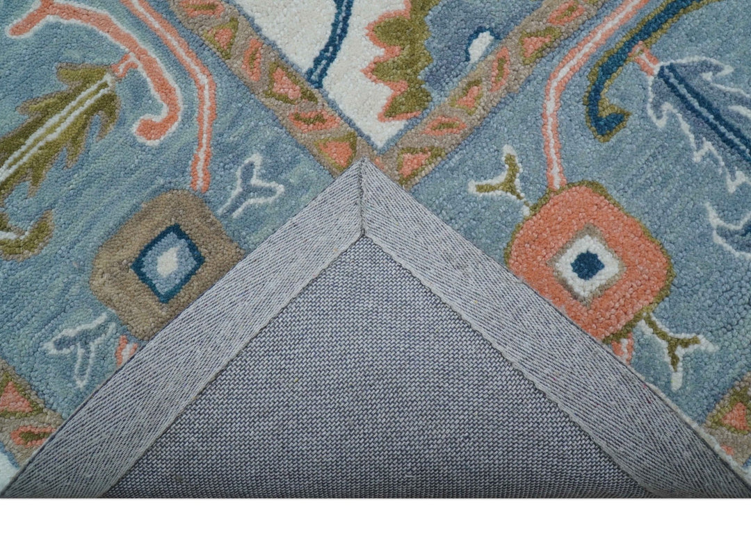 Allure Custom Made Ivory And Blue Traditional Oushak Hand Tufted Wool Rug - The Rug Decor