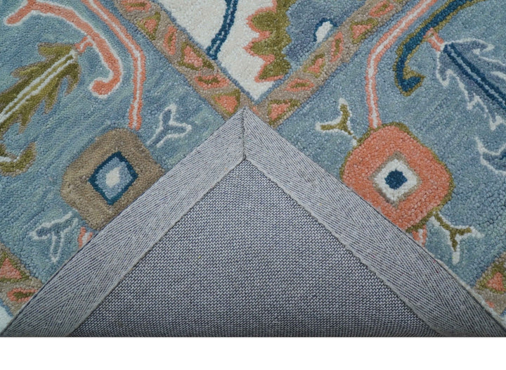 Allure Custom Made Ivory And Blue Traditional Oushak Hand Tufted Wool Rug - The Rug Decor