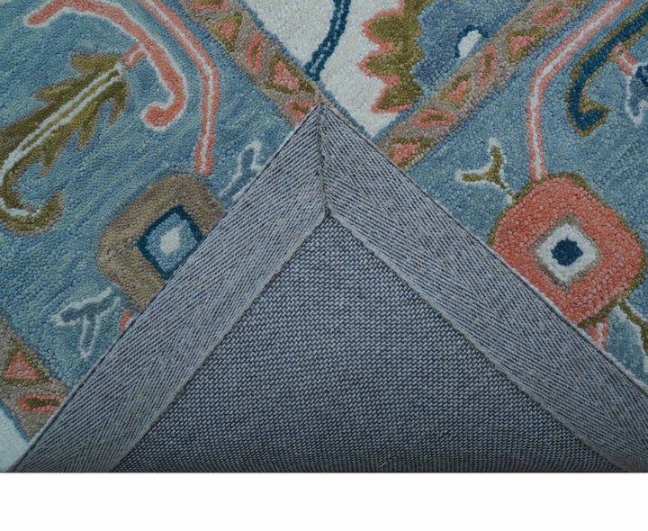 Allure Custom Made Ivory And Blue Traditional Oushak Hand Tufted Wool Rug - The Rug Decor