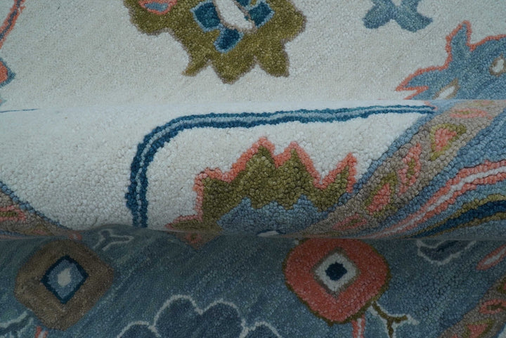 Allure Custom Made Ivory And Blue Traditional Oushak Hand Tufted Wool Rug - The Rug Decor