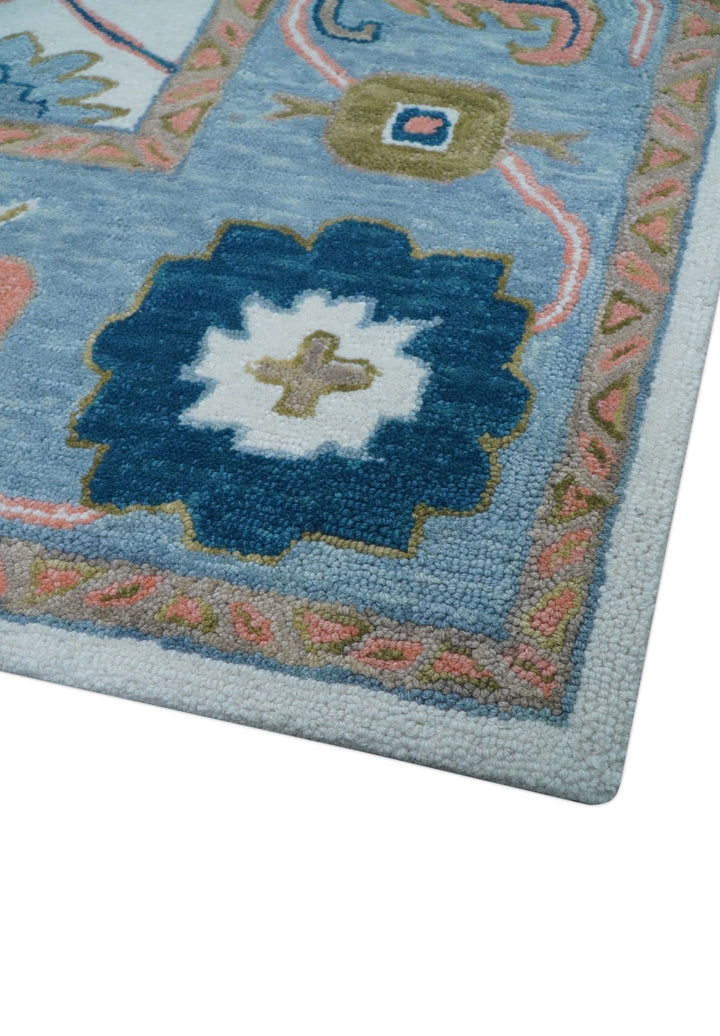 Allure Custom Made Ivory And Blue Traditional Oushak Hand Tufted Wool Rug - The Rug Decor