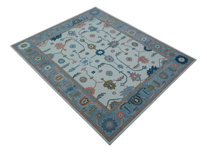 Allure Custom Made Ivory And Blue Traditional Oushak Hand Tufted Wool Rug - The Rug Decor