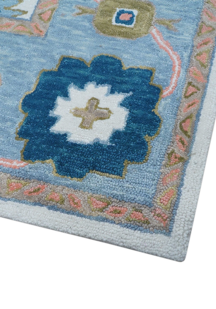 Allure Custom Made Ivory And Blue Traditional Oushak Hand Tufted Wool Rug - The Rug Decor