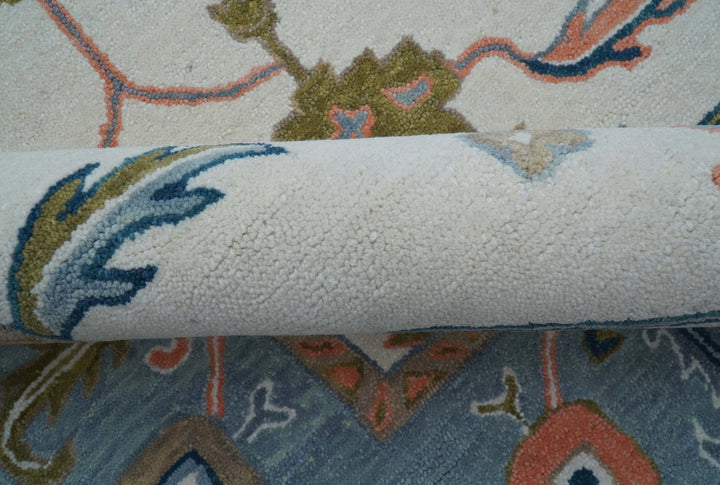 Allure Custom Made Ivory And Blue Traditional Oushak Hand Tufted Wool Rug - The Rug Decor