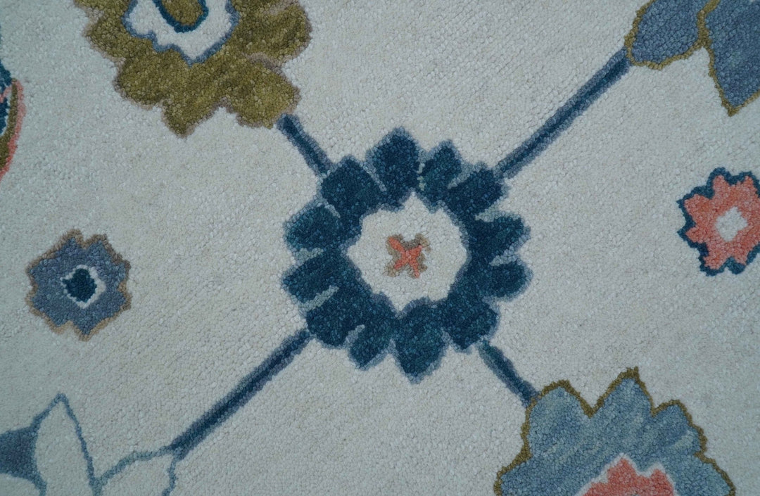 Allure Custom Made Ivory And Blue Traditional Oushak Hand Tufted Wool Rug - The Rug Decor
