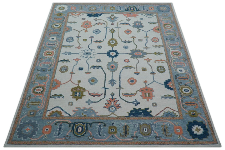 Allure Custom Made Ivory And Blue Traditional Oushak Hand Tufted Wool Rug - The Rug Decor