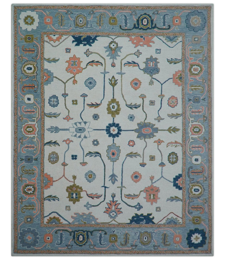 Allure Custom Made Ivory And Blue Traditional Oushak Hand Tufted Wool Rug - The Rug Decor
