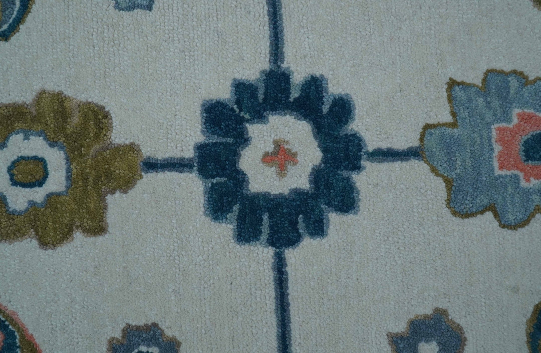 Allure Custom Made Ivory And Blue Traditional Oushak Hand Tufted Wool Rug - The Rug Decor